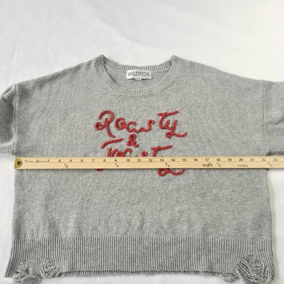 NWOT Wildfox Gray Crew Neck knit sweater Roasty & Toasty size M - Picture 4 of 9